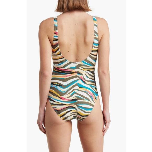 DKNY Animal Print Multi Mesh Side-Stripe Ruched One-Piece Swimsuit Size 6 NWT - Picture 6 of 7